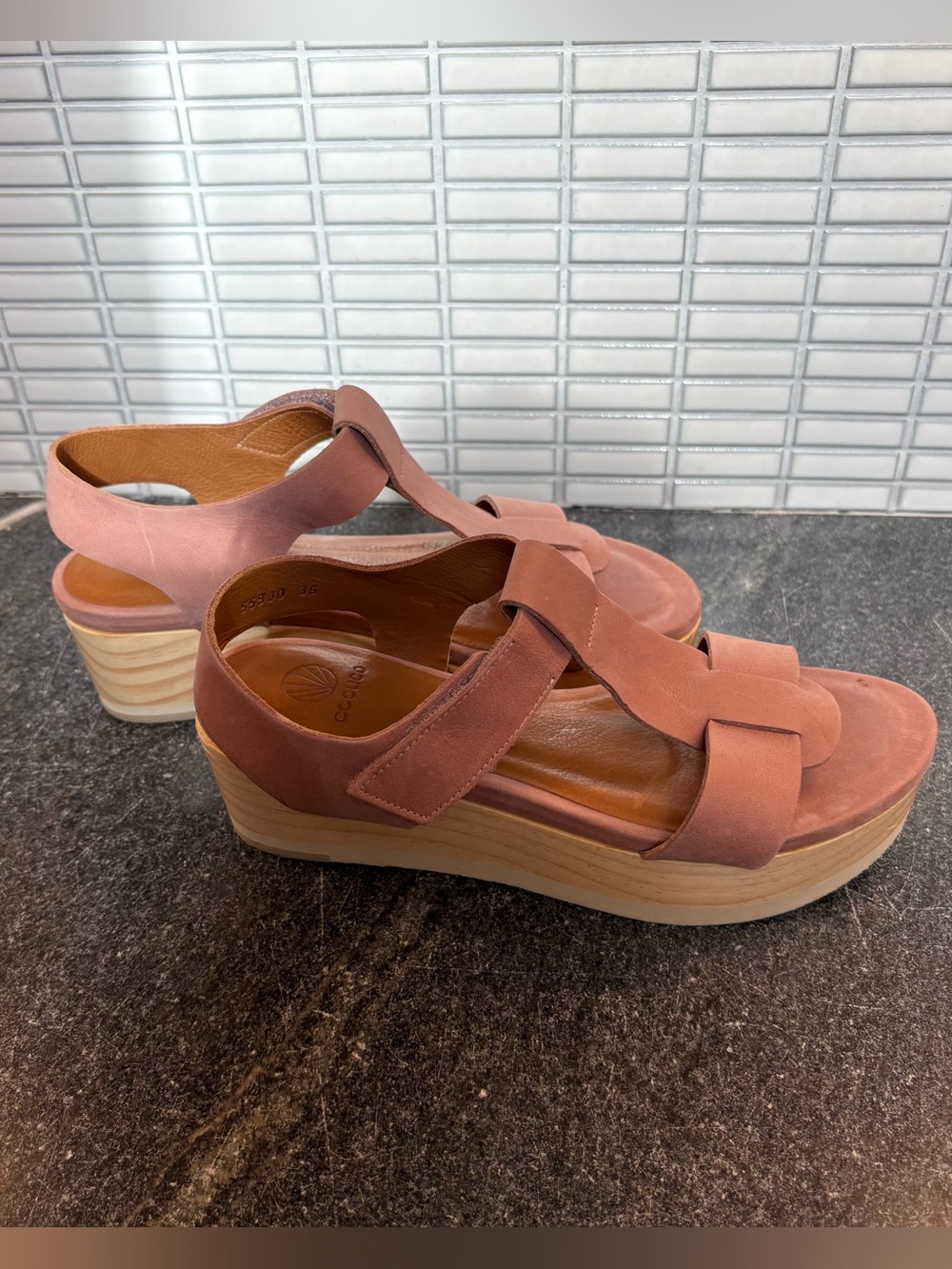COCLICO Dusty Rose Platform Sandal with Wood-Look Wedge